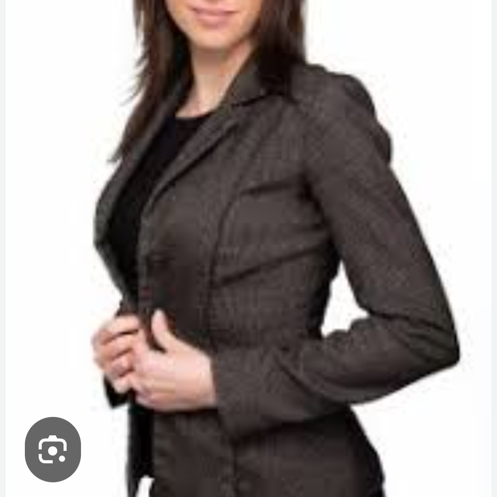 Women's Brown With Grey Pinstripe  Blazer